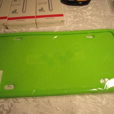 Armorall tire shine, license plate frame, window decals, valve caps (2 pkg), 3 pkg of 4 door edge protectors(all clear)