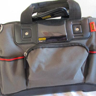 Stanley Fat Max reinforced tool bag with molded plastic bottom insert and shoulder strap