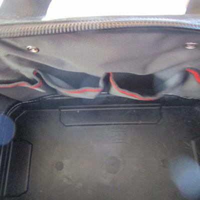 Stanley Fat Max reinforced tool bag with molded plastic bottom insert and shoulder strap
