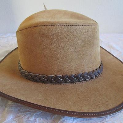 Head N Home Plainsman tan leather suede hat, men's size XL
