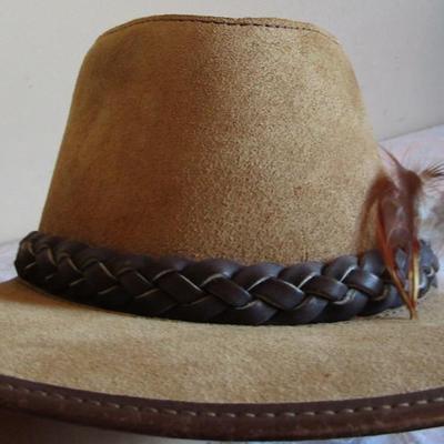Head N Home Plainsman tan leather suede hat, men's size XL