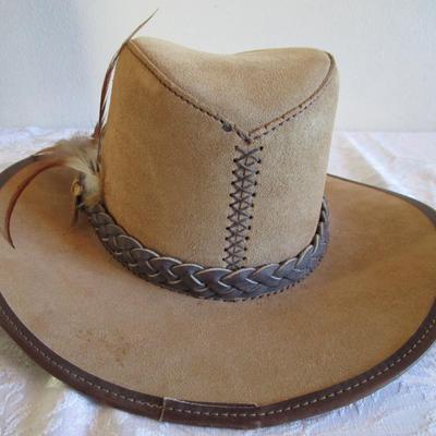 Head N Home Plainsman tan leather suede hat, men's size XL