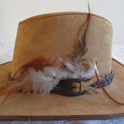Head N Home Plainsman tan leather suede hat, men's size XL