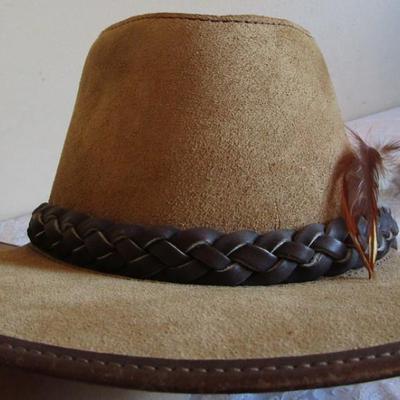 Head N Home Plainsman tan leather suede hat, men's size XL