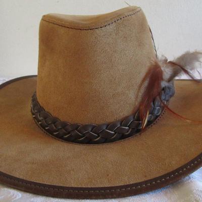 Head N Home Plainsman tan leather suede hat, men's size XL
