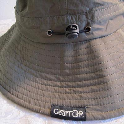 2 canvas and mesh hats, 1 khaki green, 1 gray, adjustable size