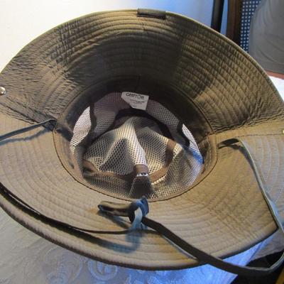 2 canvas and mesh hats, 1 khaki green, 1 gray, adjustable size