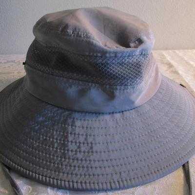 2 canvas and mesh hats, 1 khaki green, 1 gray, adjustable size