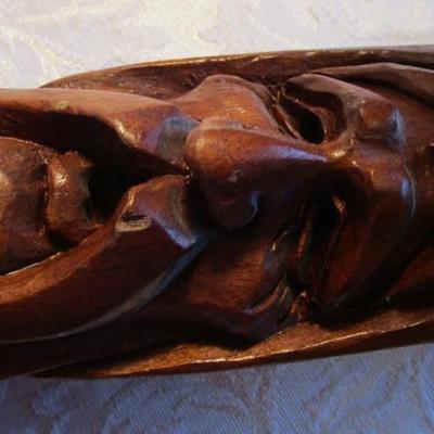 Old Man wood carved walking stick with purple quartz stone on  top