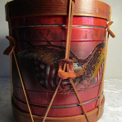 Vintage Old Drum Shop decorative trash can