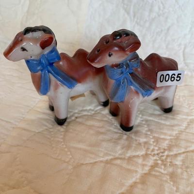 Camel with blue bow salt & pepper shakers