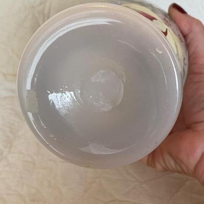 Floral vintage art glass ruffled top vase