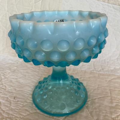 Fenton blue opalescent compote pedestal dish