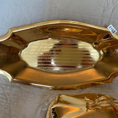 Gold electro plated tray and butter dish