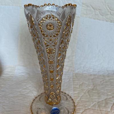 Imperial glass gold hobstar & crane vase