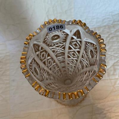 Imperial glass gold hobstar & crane vase