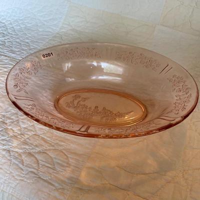 Federal glass Co. Sharron pink oval bowl embossed floral