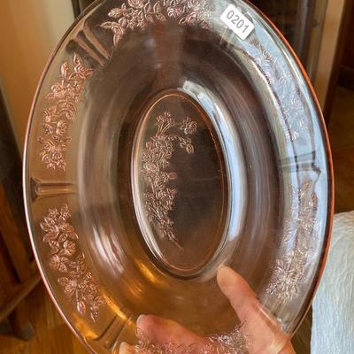 Federal glass Co. Sharron pink oval bowl embossed floral