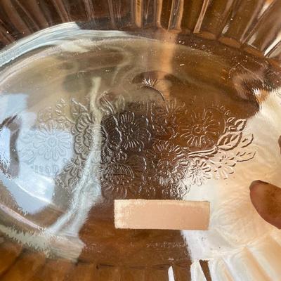 Federal glass Co. Sharron pink oval bowl embossed floral