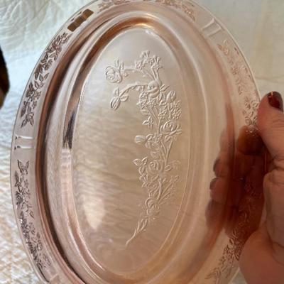 Federal glass Co. Sharron pink oval bowl embossed floral