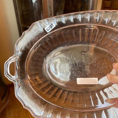 Federal glass Co. Sharron pink oval bowl embossed floral