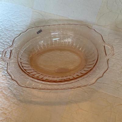 Federal glass Co. Sharron pink oval bowl embossed floral