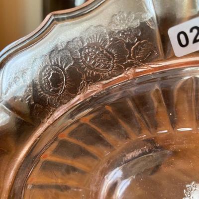Federal glass Co. Sharron pink oval bowl embossed floral