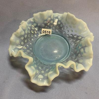 Fenton hobnail dish with ruffled edge