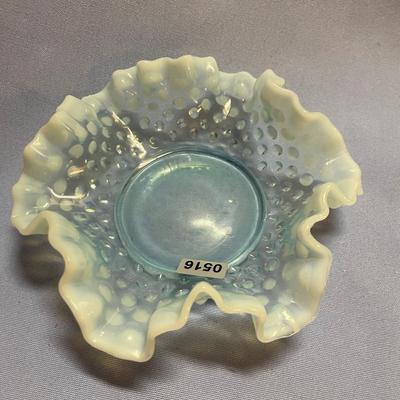 Fenton hobnail dish with ruffled edge