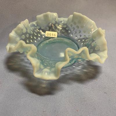 Fenton hobnail dish with ruffled edge