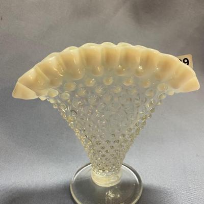 Fenton white opalescent hobnail fan vase