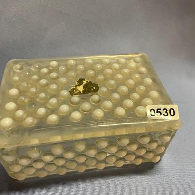 Fenton moonstone hobnail trinket box
