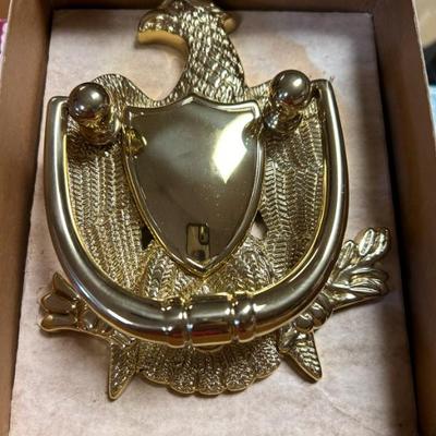 Vintage gold tone brass eagle & shield door knocker