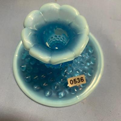 Fenton opalescent hobnail candlestick holder
