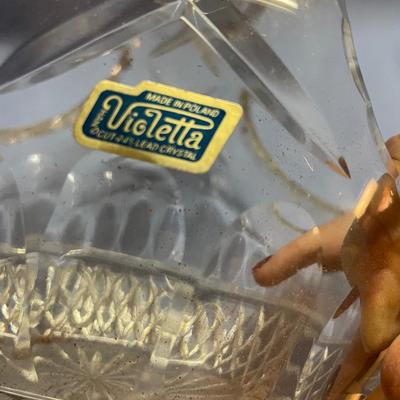Basket-crystal-hand cut etched Violetta glass