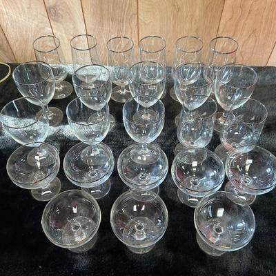 24pc Rave Platinum rimmed crystal glasses