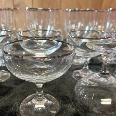 24pc Rave Platinum rimmed crystal glasses