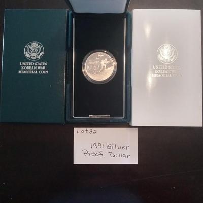 1991 Korean War memorial silver proof dollar