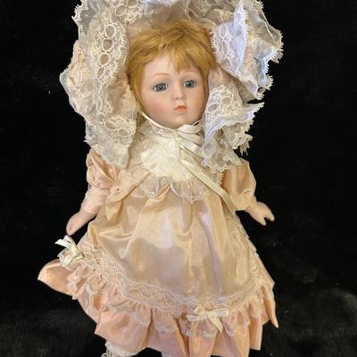 Vintage Collectors Choice 17” porcelain doll and stand