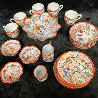 Beautiful vintage Japanese porcelain “Geisha Girl” tea cup set 22 pc total