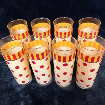 Vintage Gail Pittman glasses, set of 8 polka dot
