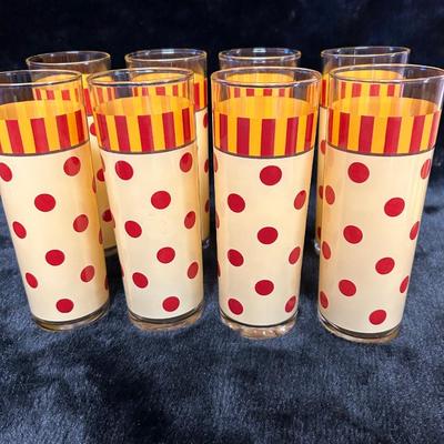 Vintage Gail Pittman glasses, set of 8 polka dot