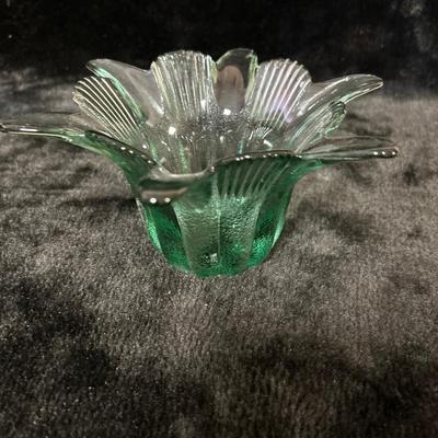 Green recycled glass flower Bowl/candy dish/ candle holder