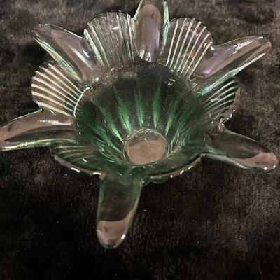 Green recycled glass flower Bowl/candy dish/ candle holder