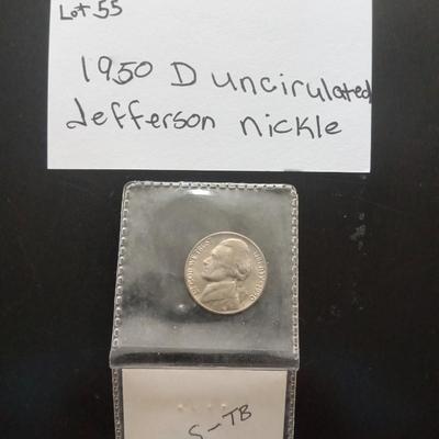 1950 D Jefferson uncirculated nickel