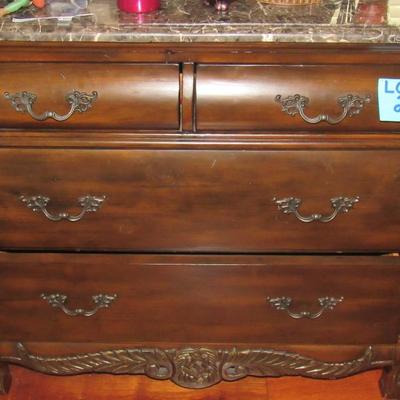 Lot 2 - Marble Top Wood Dresser 4 drawers
