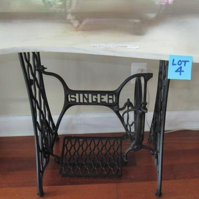 Lot 4 - Vintage Singer Cast Iron Black Treadle Base W/Granite Top