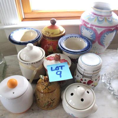 Lot 9-Ceramic Jars with and without tops