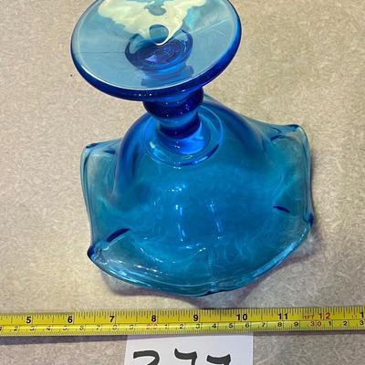 Blue Ruffled Glass Candy Dish