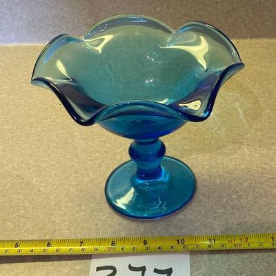 Blue Ruffled Glass Candy Dish